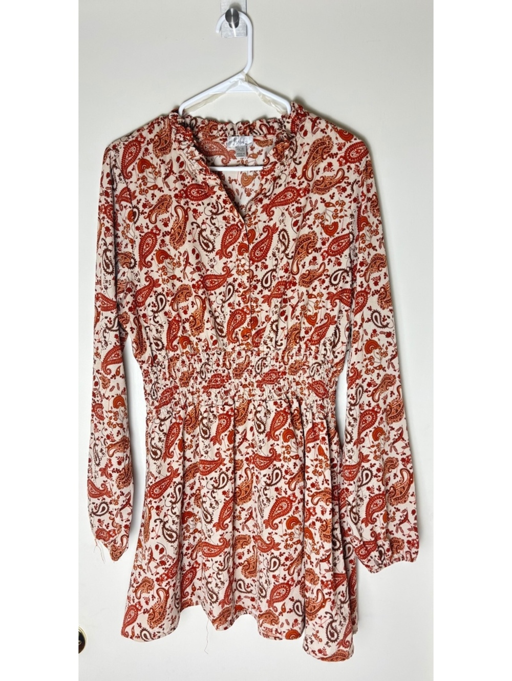 Justify XL Paisley Boho Mini Dress Long Sleeve Smocked Waist Fall Floral